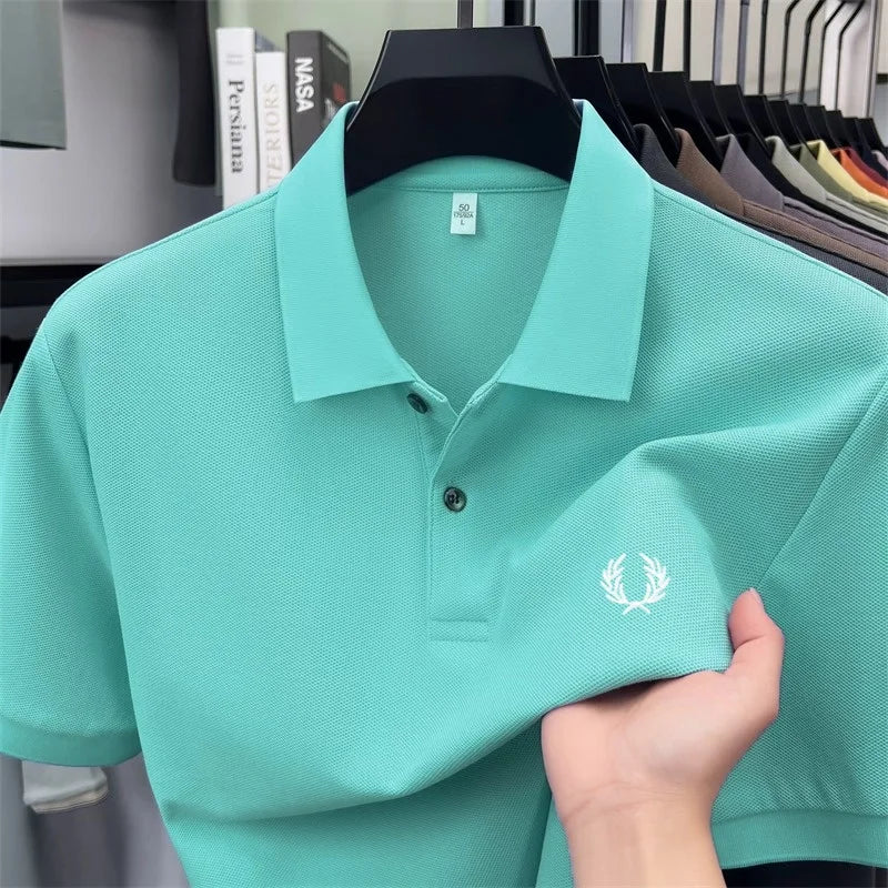 100% pure cotton 2026high-end brand men's short sleeve polo shirt summer fashion luxury wheat embroidery golf top casual T-shirt