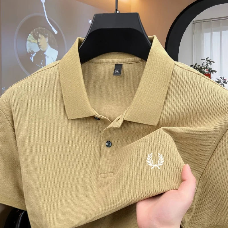 100% pure cotton 2026high-end brand men's short sleeve polo shirt summer fashion luxury wheat embroidery golf top casual T-shirt