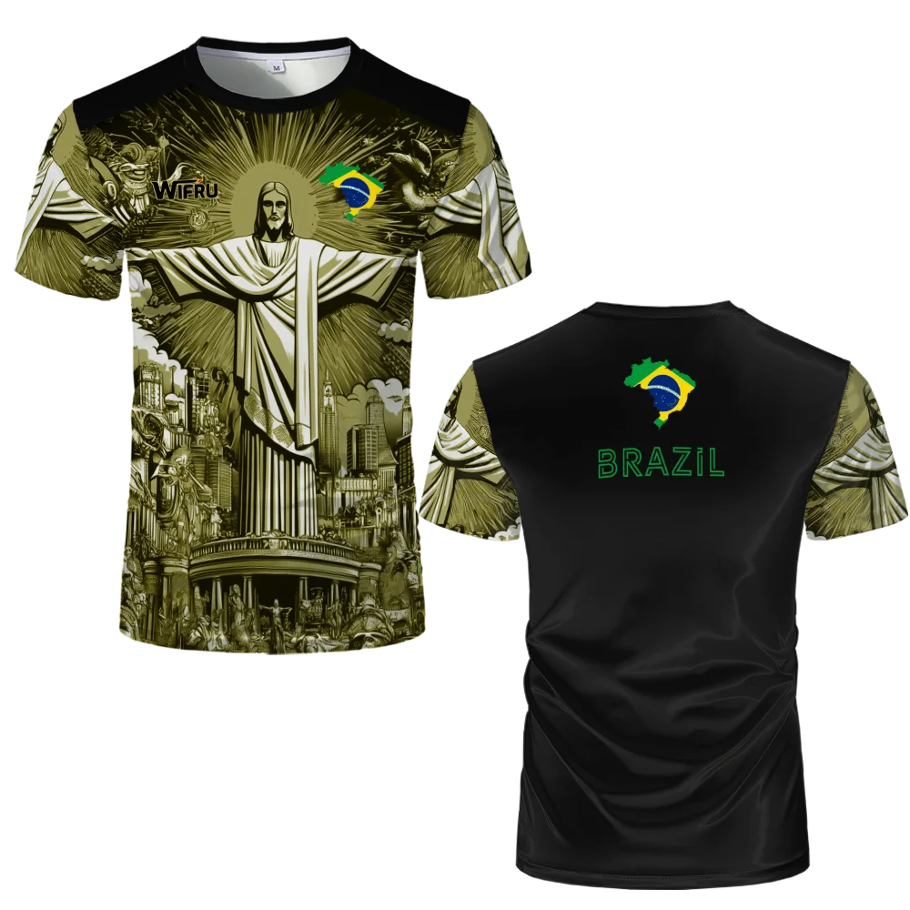 Summer New Brazil Jesus Soccer Jerseys Wifru Outdoor Football Training Breathable Uniforms Men's Quick-drying Tshirts Kid's Tops