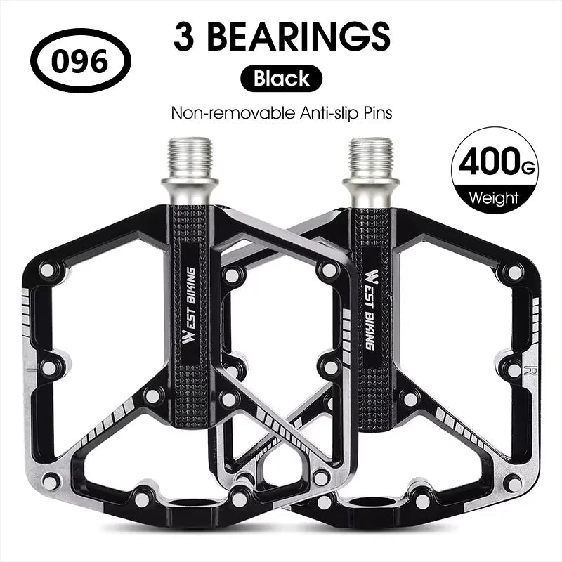 WEST BIKING Bicycle Pedal DU/ 3 Bearing Sealed MTB Mountain Road Bike Widened Pedals Anti-slip Aluminum Alloy Pedal Cycling Part