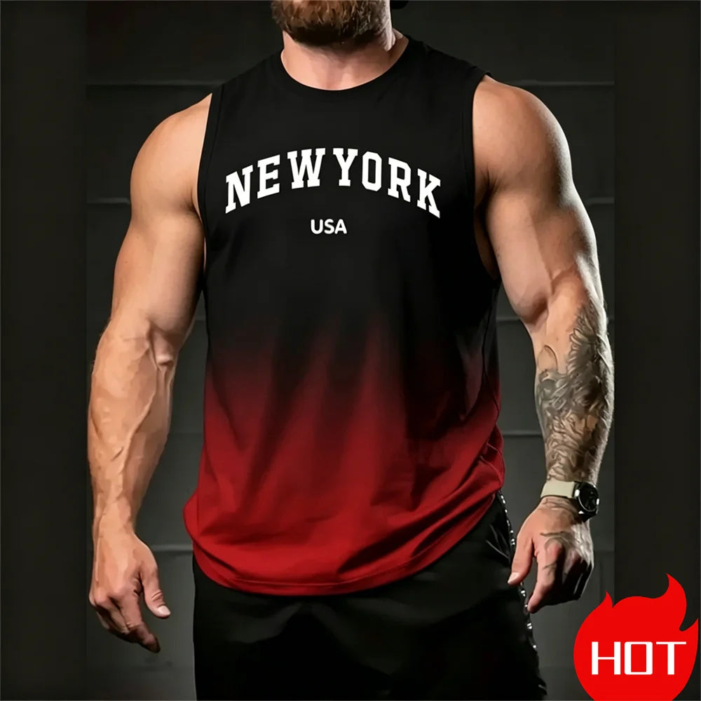 Gradient Men's sleeveless T-shirt New York  Print tank tops Tee Fashion Casual Men vest Pullover Simple Oversize T-Shirt For Men