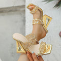 Luxury Women's Shoes Summer Rhinestone Sequins High Heels Wearing One Shoes for Women Elegant Women Sandals Sandalias De Mujer