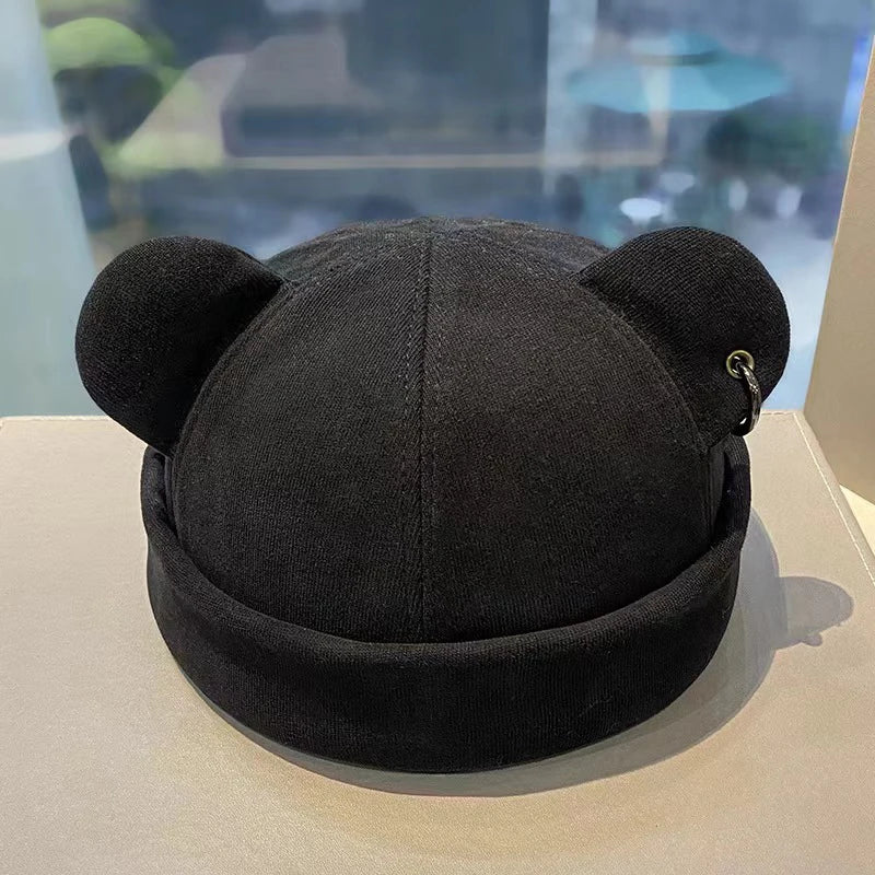 Unisex Cat Ear Cute Dome Caps Men Women Melon Beanie Htas Solid Color Autumn Winter Hip Hop Hat Fashion Korean Version Melon Cap