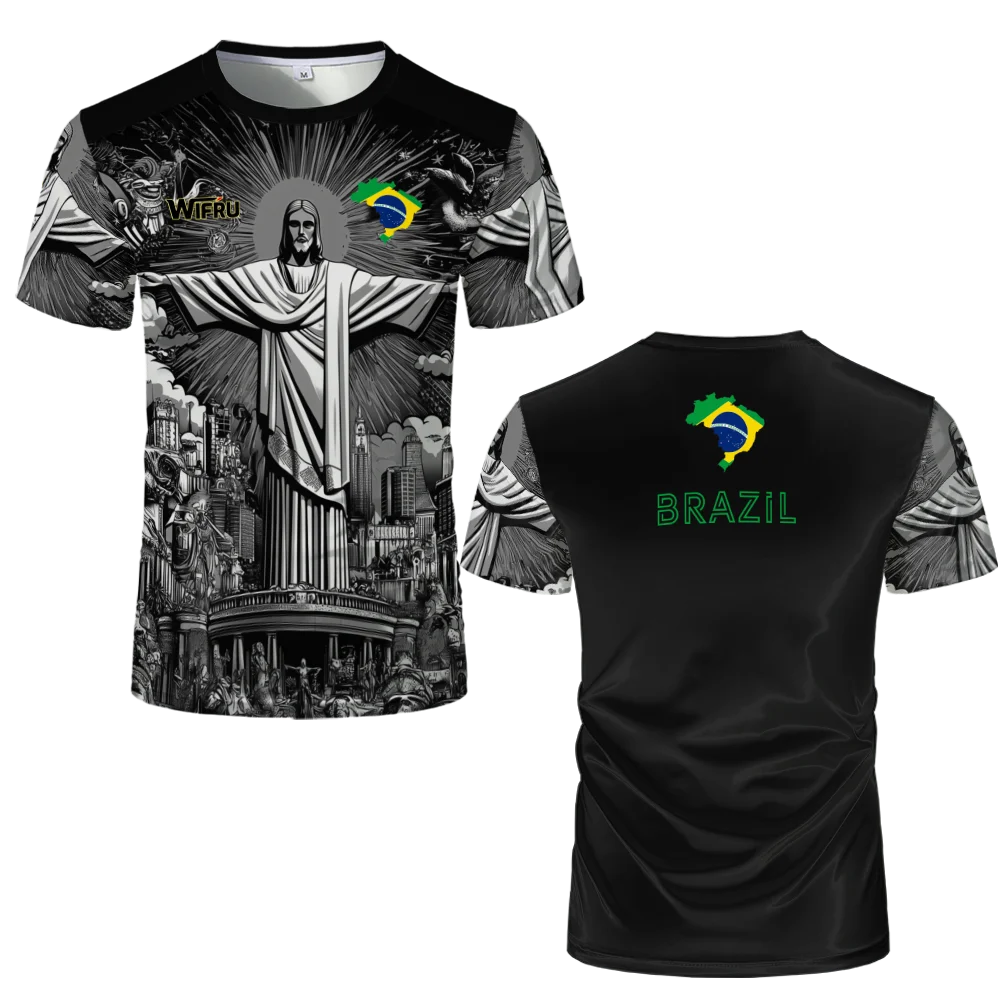 Summer New Brazil Jesus Soccer Jerseys Wifru Outdoor Football Training Breathable Uniforms Men's Quick-drying Tshirts Kid's Tops