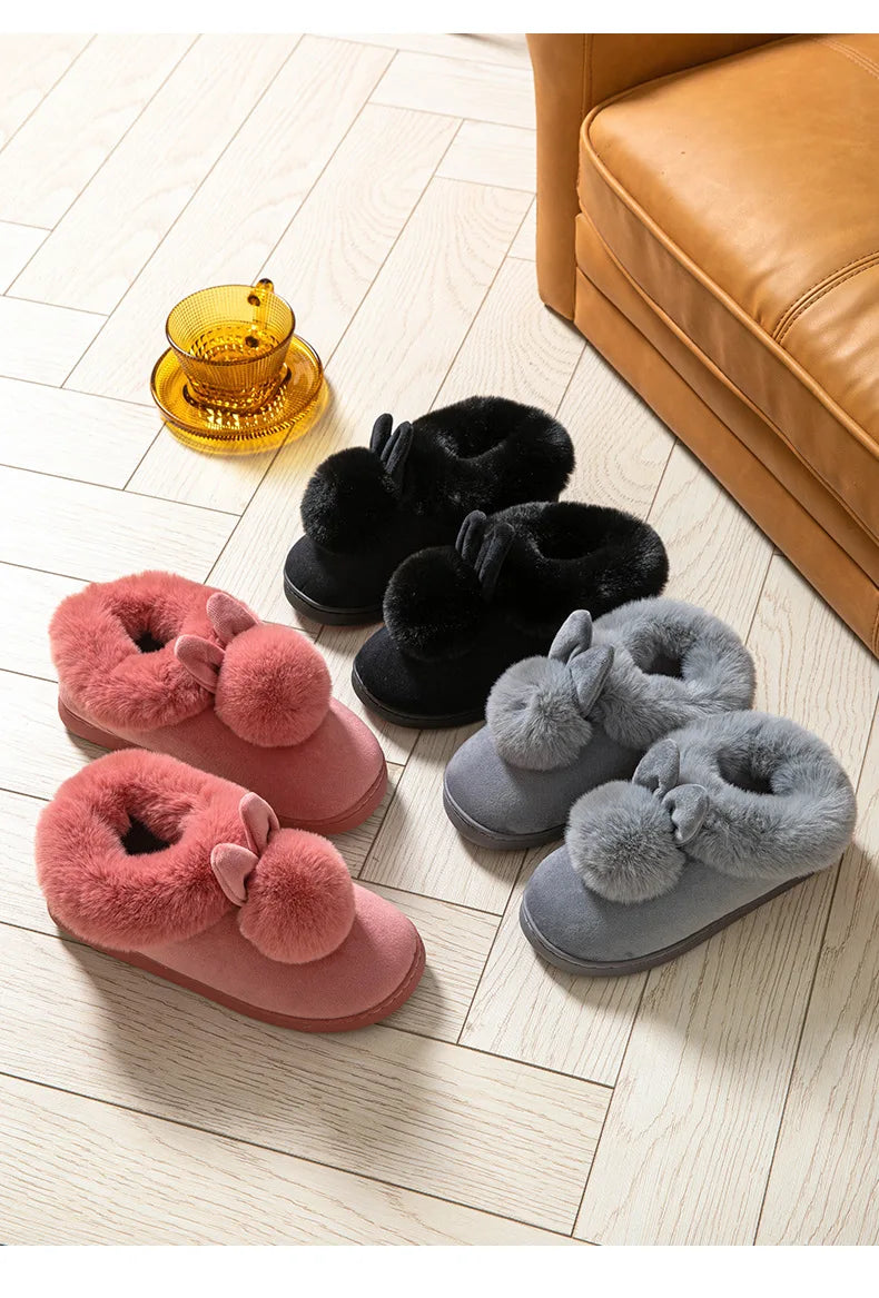 Evshine Winter Plush House Slippers For Women Cute Cartoon Indoor Fuzzy Slides Fur Lined Cotton Shoes Cozy Bedroom Furry Slipper