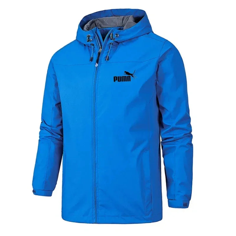 Men's hooded waterproof jacket, camping, outdoor, mountain climbing, windproof, lightweight, long-sleeved outdoor jacket. Suitab
