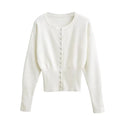 Women's Knitted Fitted Cardigan Elegant Long Sleeve Tops Sweater Knitwears Top Female Clothing 2025 Fall Black Brown White Blue