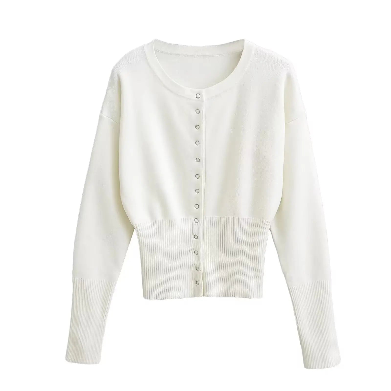 Women's Knitted Fitted Cardigan Elegant Long Sleeve Tops Sweater Knitwears Top Female Clothing 2025 Fall Black Brown White Blue