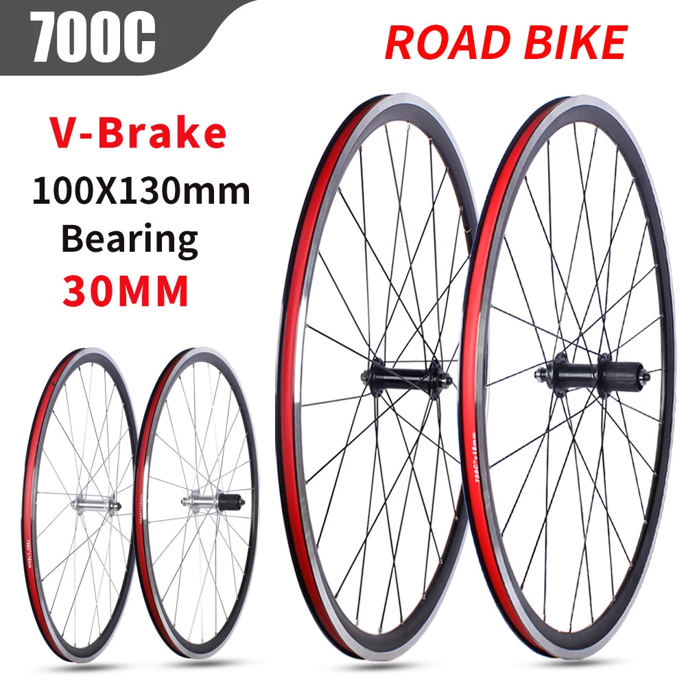 Road Bicycles Wheel Set 700C V Brake Bearing Card QR Hubs 100X130mm 24H Double Layer Aluminum Alloy 30mm Rim 7/10S Bike Wheels