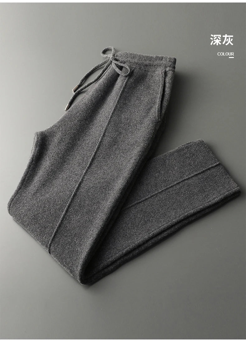 Autumn And Winter New Thick Leisure Cashmere Pants Men's Slim Knitted Pants 100% Pure Wool Pants To Keep Warm