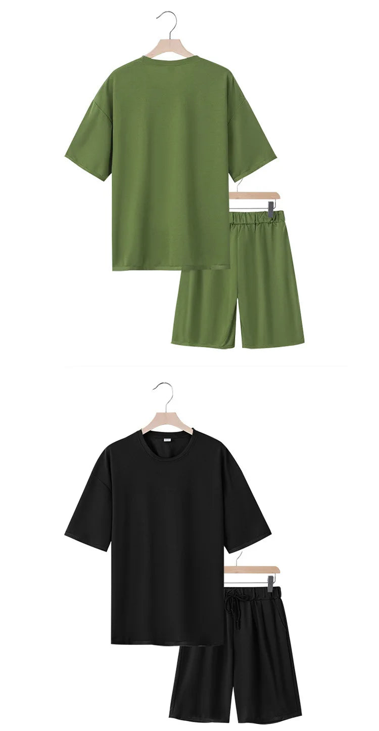 Men's Casual Two Piece Set Summer Short Sleeve T-Shirt and Shorts Set Comfortable Loose Fit Tracksuit for Men Clothing Set