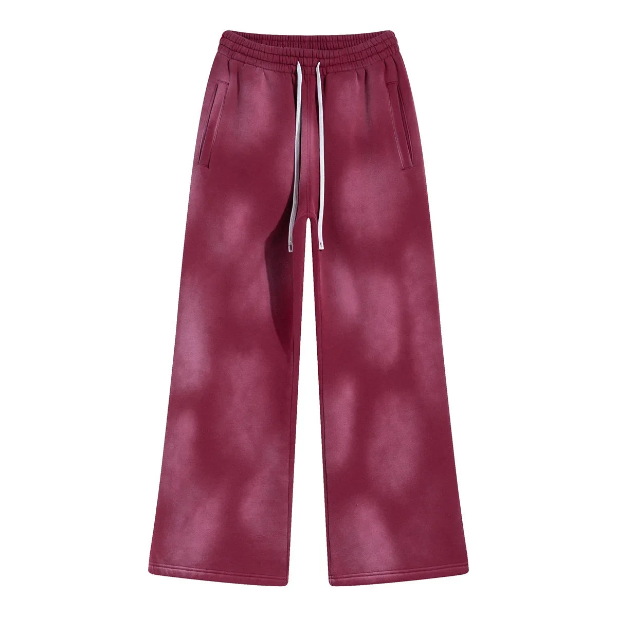 2025 Winter New Fleece Sweatpants Men Splashing Ink Spray Dyeing Wash Distressed Wide Joggers Grinding Edges Baggy Plush Pants