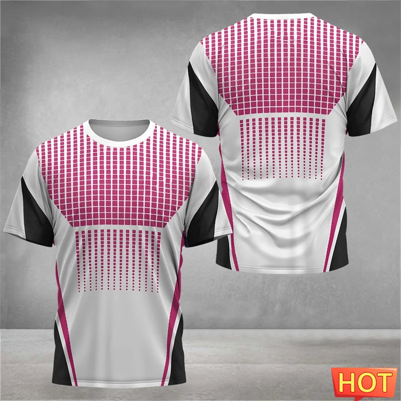 Simple Geometric Graphic Sports T Shirts For Men Summer Fashion Short Sleeve 3D Printed Badminton T-shirts Loose Breathable Tees