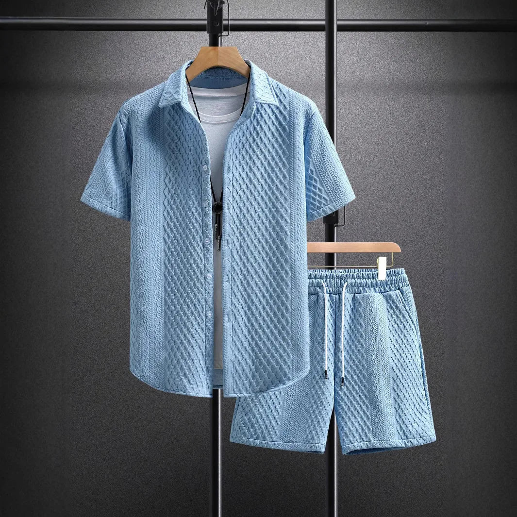 Men's Textured Short Sleeve Shirt & Shorts Set | Casual Two-Piece Outfit | Lightweight Summer Streetwear