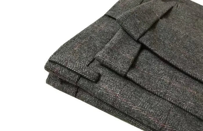Autumn New Warm Wool Herringbone Casual Trousers British Retro Woolen Loose Straight Pants for Men