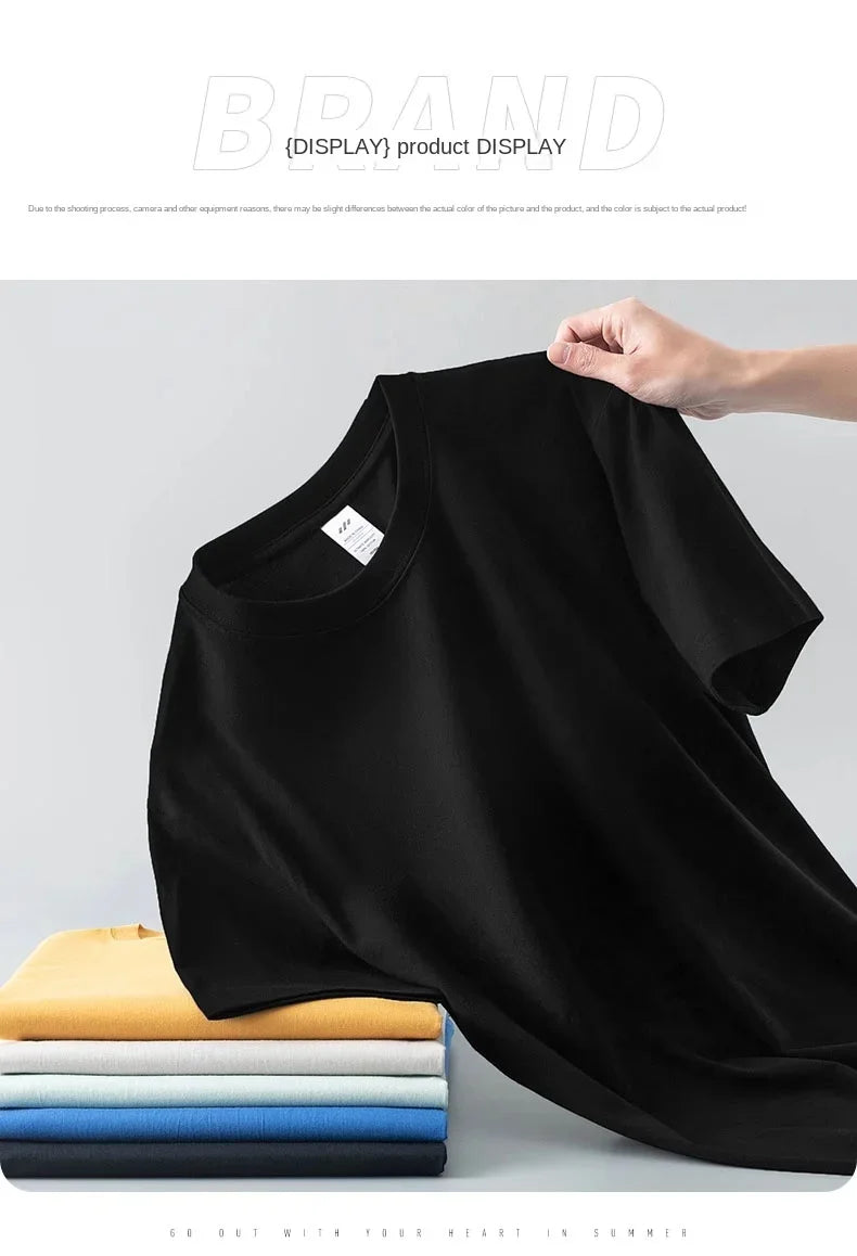 100% cotton heavy t-shirt summer solid color 230 g men's white casual all-match round neck fall shoulder short sleeve