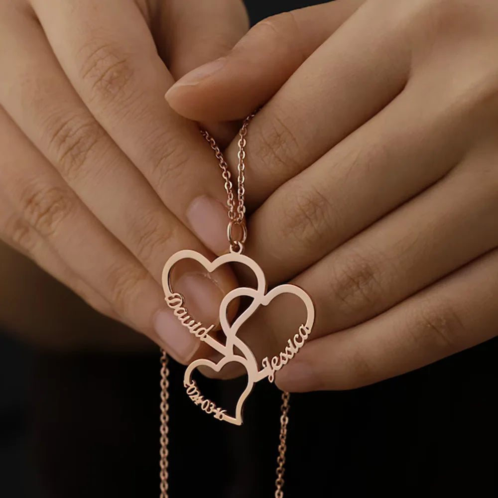 Personalized Heart Name Necklace Customized 2-5 Heart Name Pendant Family Necklace Stainless Steel Jewelry Mother's Day Gift
