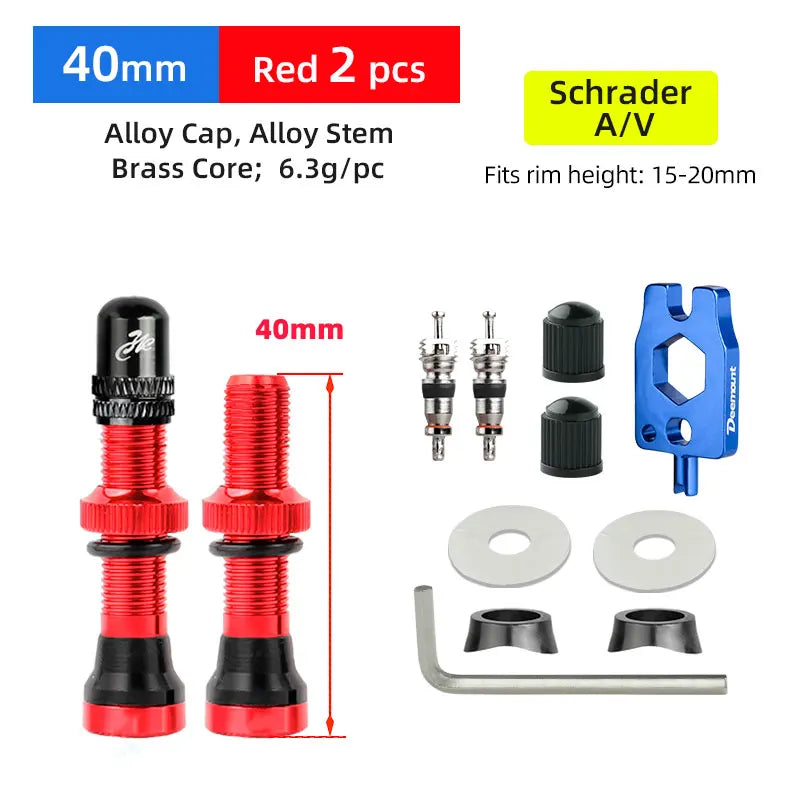 Deemount 2PCS Schrader A/V Valves 40/60mm CNC Machined Anodized for MTB Road Bike Tubeless Rims