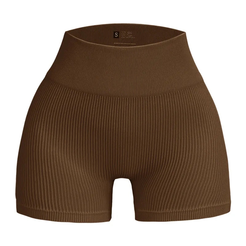 High-waisted Yoga Pant For Women, Designed To Lift And Shape, Tight-fitting With Solid Color And Ribbed Texture, Sports  Shorts