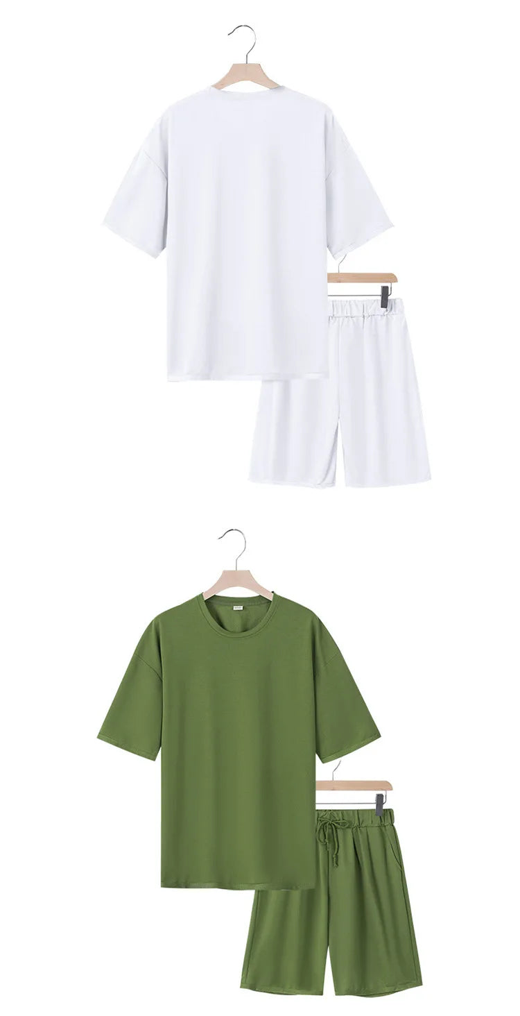Men's Casual Two Piece Set Summer Short Sleeve T-Shirt and Shorts Set Comfortable Loose Fit Tracksuit for Men Clothing Set