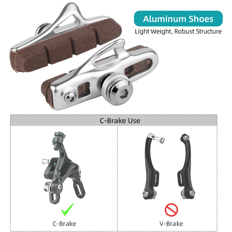 Road Bike Carbon Wheel Rim C/V-Brake Pads W/ 55mm Detachable Rubber Composite Inserts Low Noise All Weather Use Braking Blocks