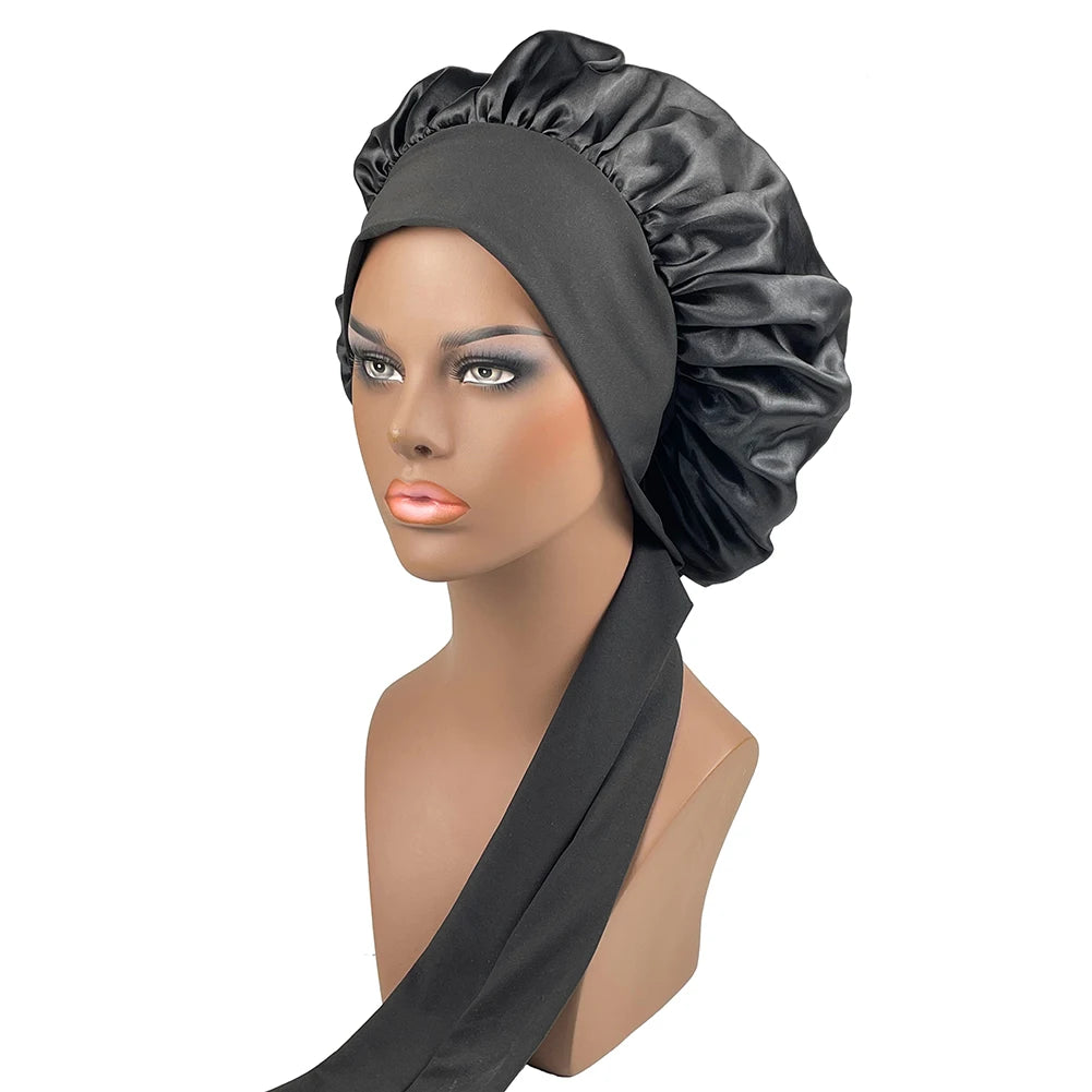 Large Bonnet Women Big Size Satin Bonnet Sleeping Night Women Cap Bonnet Hat Satin Cheveux Nuit Silk Bonnets for Women
