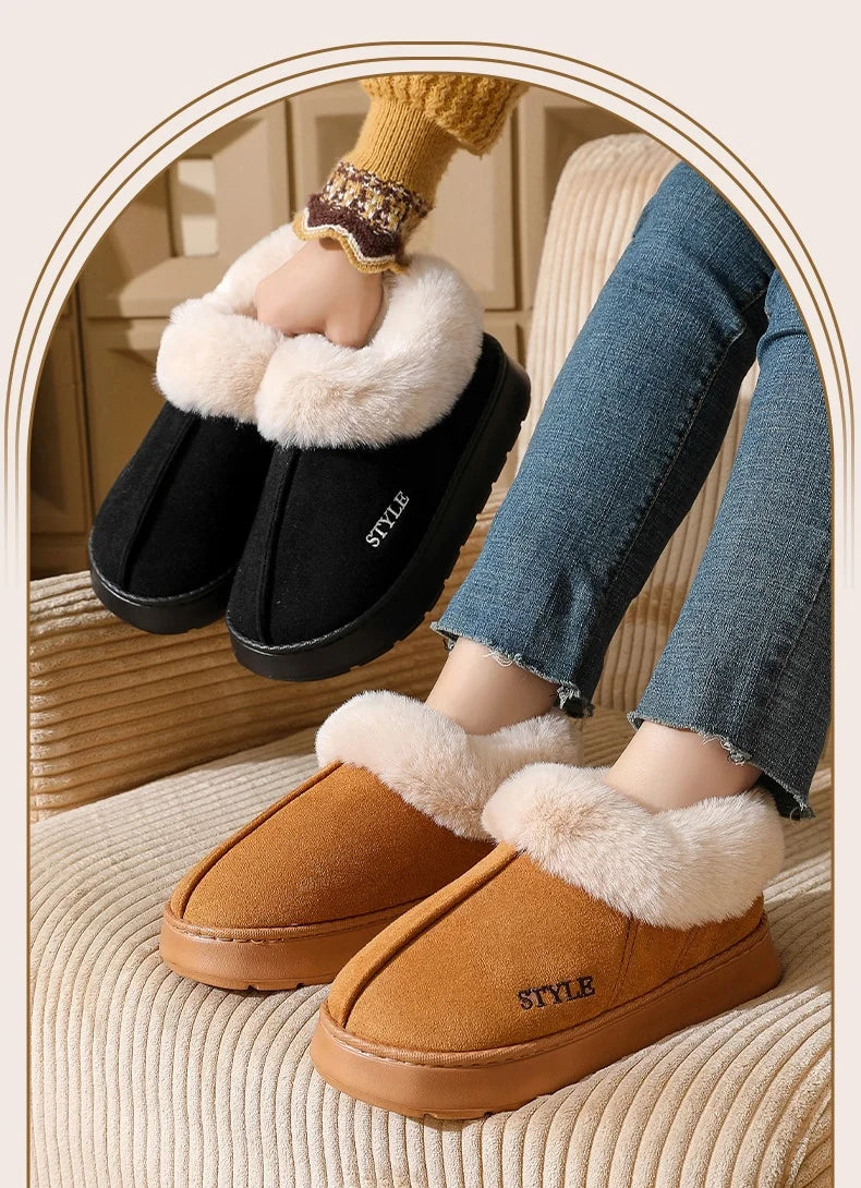 New Platform Snow Boots for Women's Home Thick Warm Wool Shoes Women's Outdoor Anti-Slip Fur Velvet Ankle Short Boots Shoes