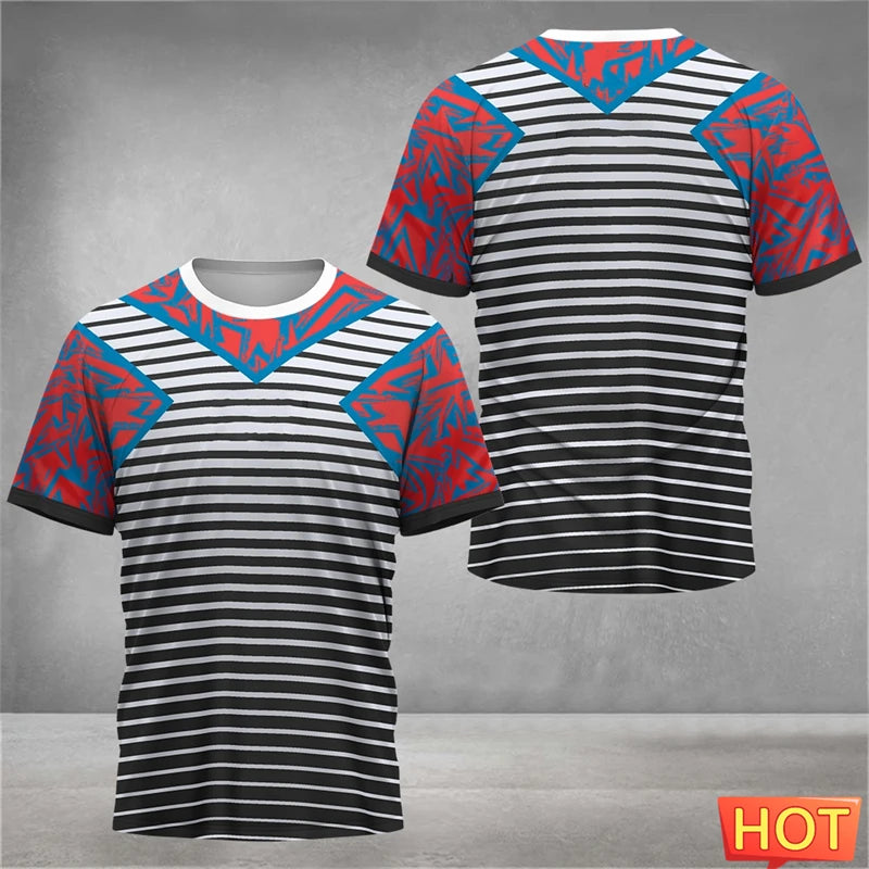 Simple Geometric Graphic Sports T Shirts For Men Summer Fashion Short Sleeve 3D Printed Badminton T-shirts Loose Breathable Tees