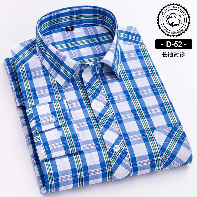 New Cotton Plaid Casual Shirts For Men Long Sleeve Fashion Print Checked Regular Fit Mens Plaid Shirts Dress Daily Clothing Soft