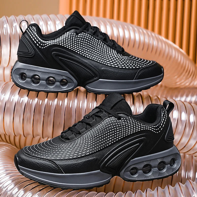 Mens Running Shoes Trendy PU Leather Luxury Design Cosy Cushioning Sneakers Breathable Street Fashion Fitness Training Shoes