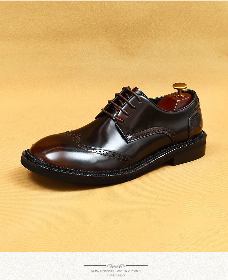 Big-headed leather shoes men's carved 2024 new wide-footed high-quality British limelight cowhide business casual men's shoes