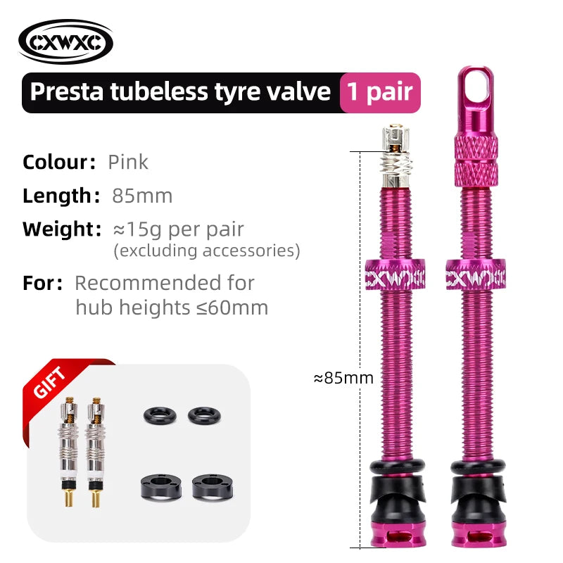 CXWXC 1Pair Bicycle Presta Valve 45/65/85mm Aluminum Alloy Valve For Tubeless Road/MTB/Gravel Bike Rim Valve Accessories