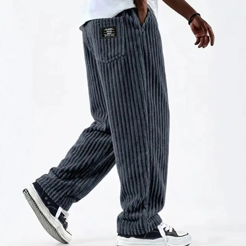 Retro Vertical Striped Men's Pants Corduroy Casual Pocket Trousers Loose Baggy Pants Straight Sweatpants Outdoor Streetwear
