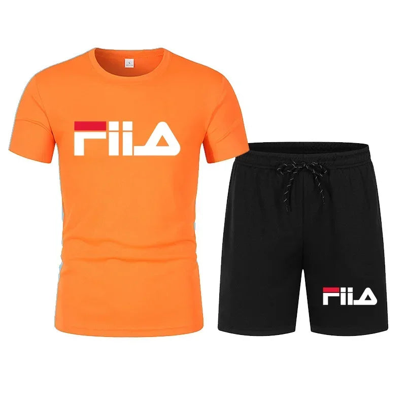 Men's short-sleeved suit, modern casual summer sports outfit, moisture-wicking and breathable mesh T-shirt and shorts combinatio