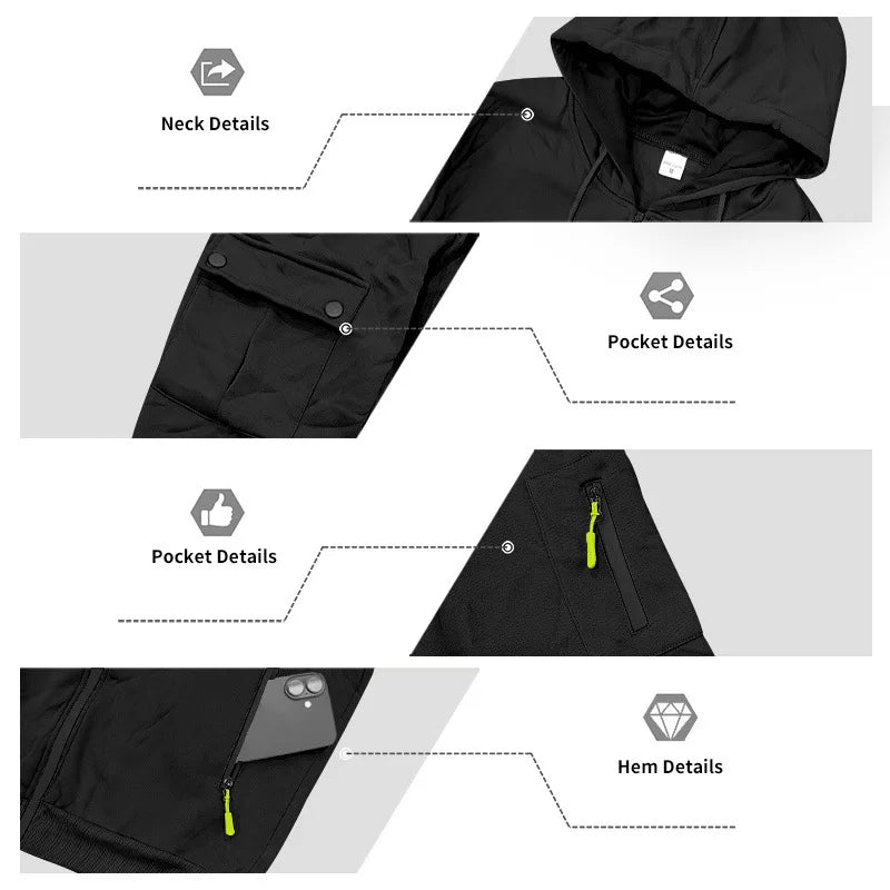 Men's Full Zip Hooded Tracksuit 2 Piece Set Casual Cargo Pocket Jogger Suit Outdoor Sports Hoodie And Pants Set