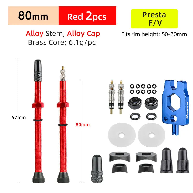 Deemount 2pcs 40/60/80mm Bike Presta/FV Valve Stem for Tubeless Tire MTB Road Bike Bicycle No Tube Rim Parts