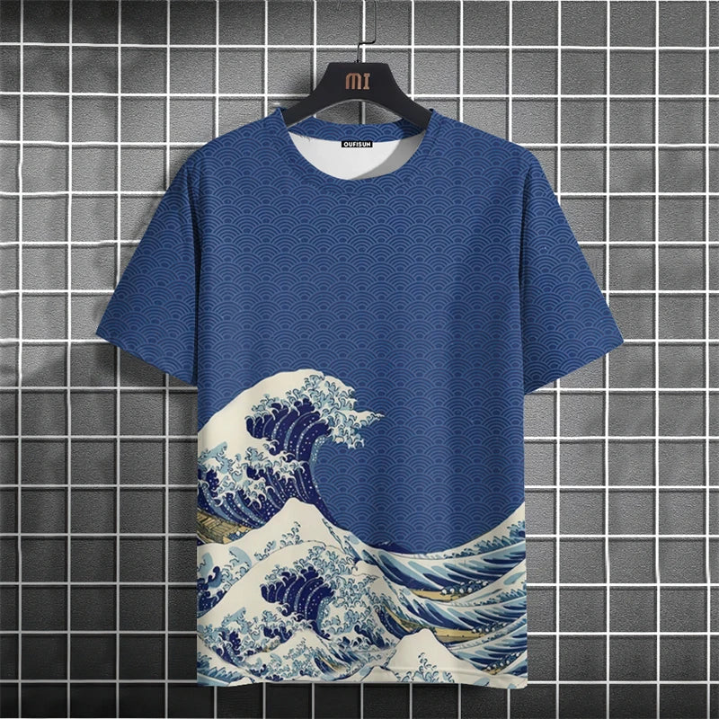 Fashion Japanese Ukiyo-e Graphic T Shirts For Men Trend Summer Short Sleeve 3D Printed T-shirts Loose Harajuku Y2k Tees Tops