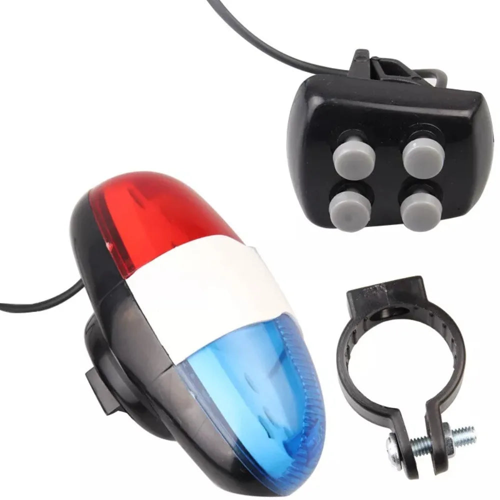 6 LED 4-Tone Bicycle Horn for Kids - Police Car Light Electronic Siren Bell Plastic Cycling Safety Accessory