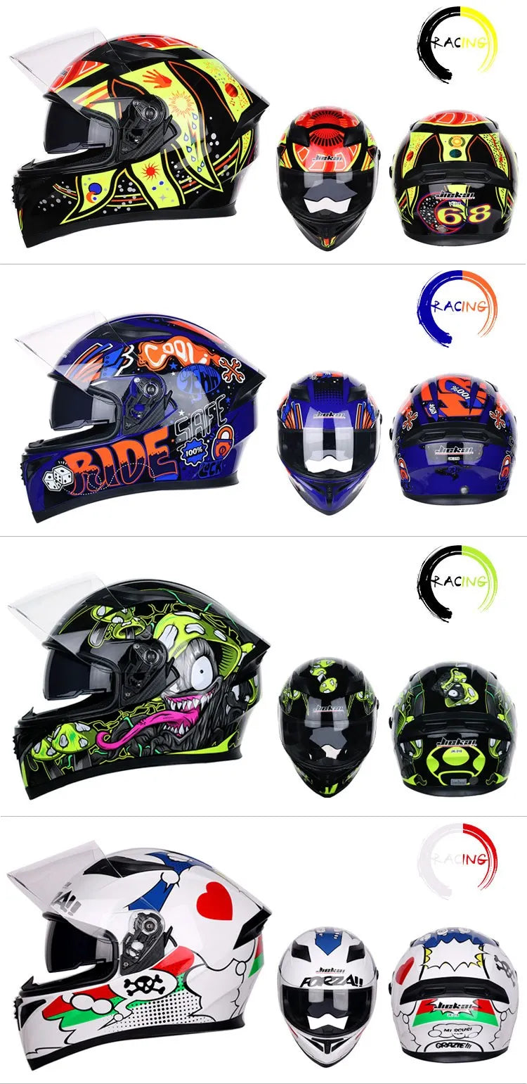 JIEKAI DOT Certified Full Face Motorcycle Helmet Racing Dual Lens Helmet