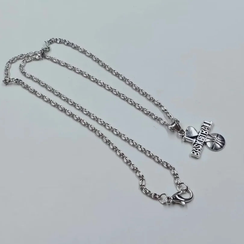 1pcs Hockey Basketball Volleyball Racquet Hat Necklace 45cm Stainless Steel Chain Women Sports Jewelry Wholesale Sales