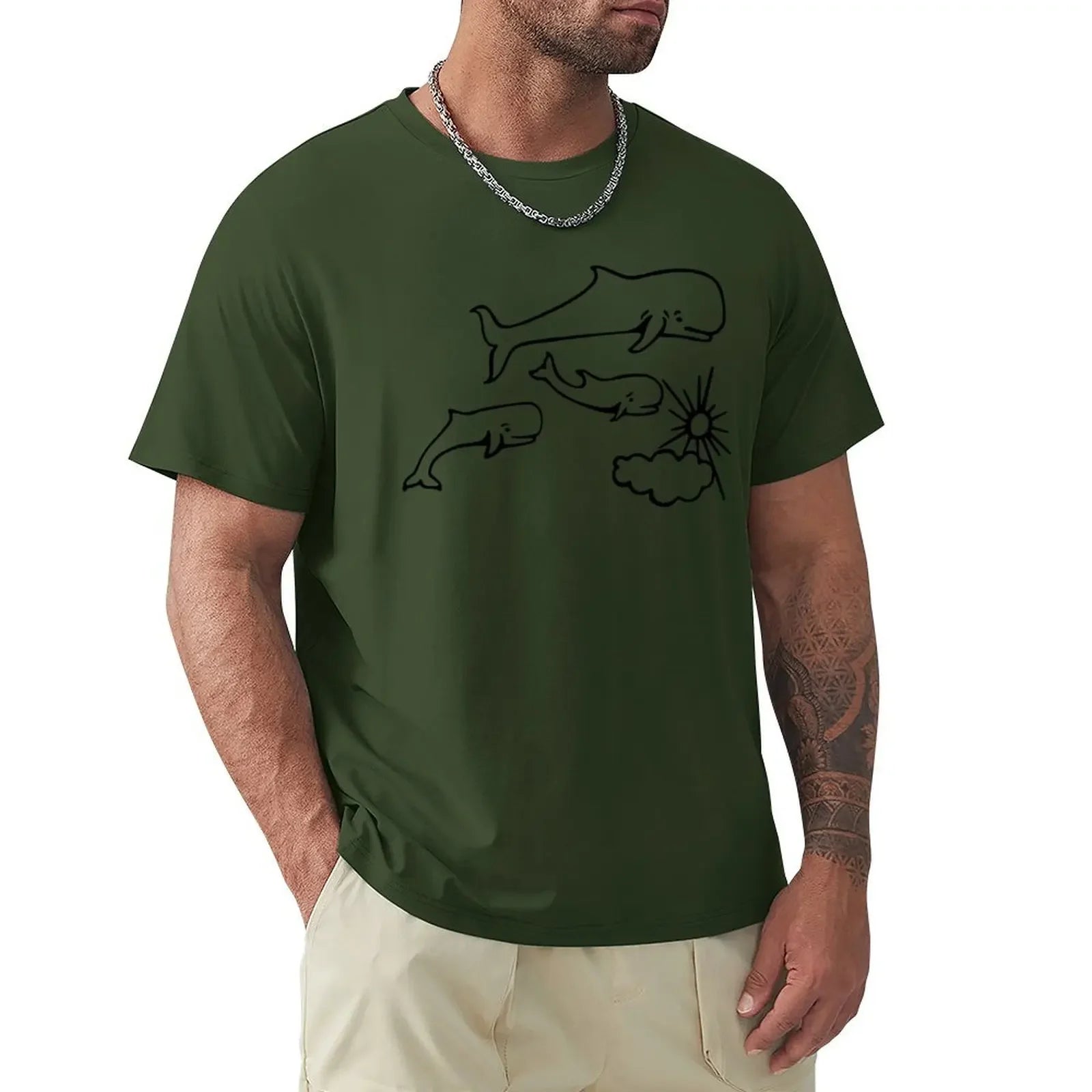Whales and Sun Tattoo by Robe de Extremoduro T-Shirt vintage clothes plain customs design your own clothes for men heavyweight