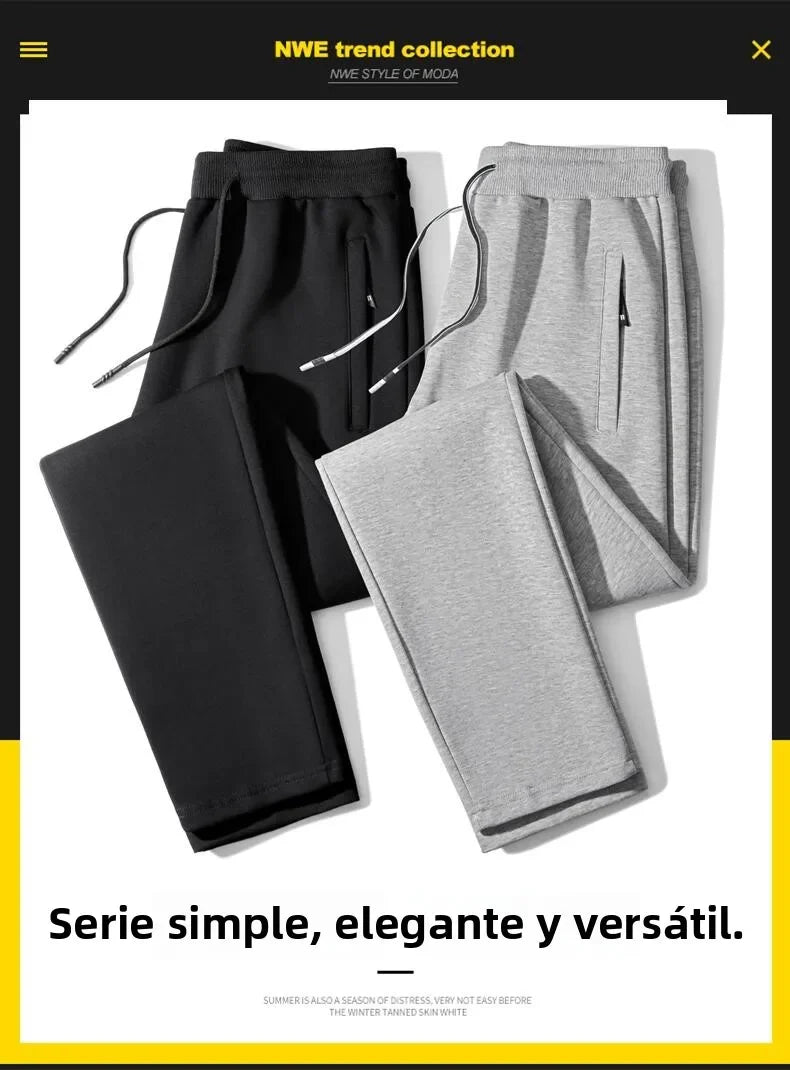 Men's Casual Straight Leg Pants Spring Autumn Loose Fit Fce Lined Bla ey Versatile Winter Trendy Brand Sweatpants