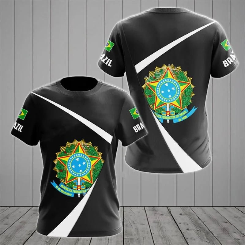 3D Printed Brazil Flag T Shirt Men Brazilian Football Pattern T-Shirts Summer Street Sports Round Neck Tops Short Sleeve Tees