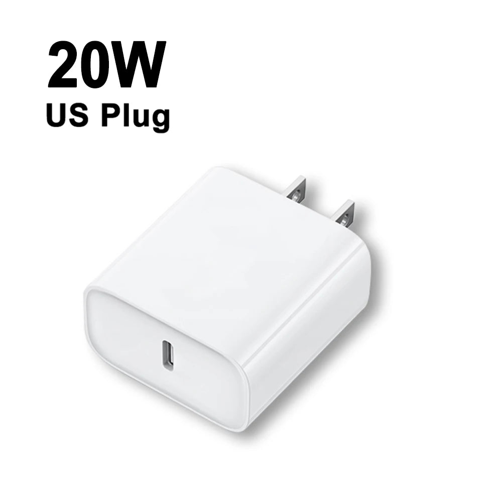 PD Charger 20W Fast Charging USB Type C Power Adapter For iPhone Apple 17 16 15 Pro Max iPad XiaoMi Samsung Quick Charger Cable