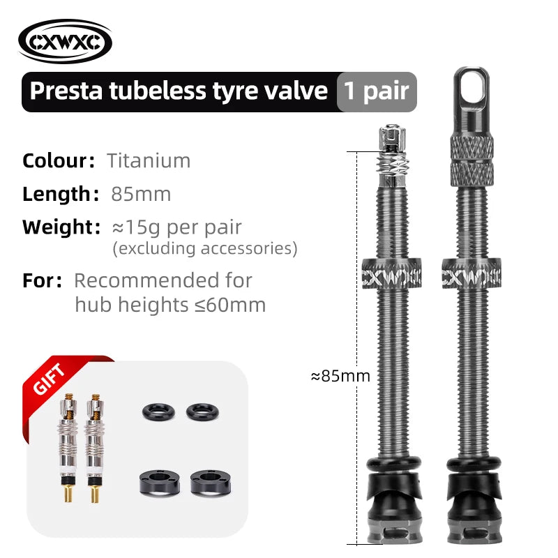 CXWXC 1Pair Bicycle Presta Valve 45/65/85mm Aluminum Alloy Valve For Tubeless Road/MTB/Gravel Bike Rim Valve Accessories