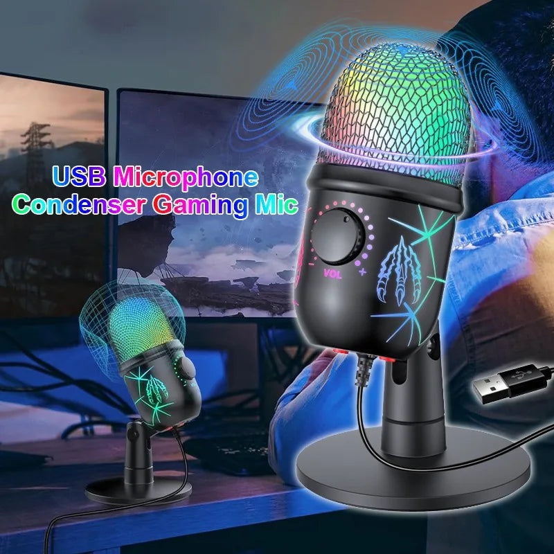 USB Microphone Play Gaming Mic for PC Mac PS4/5 Podcast Microphone with RGB Mute Monitor Noise Reduction for Recording Streaming