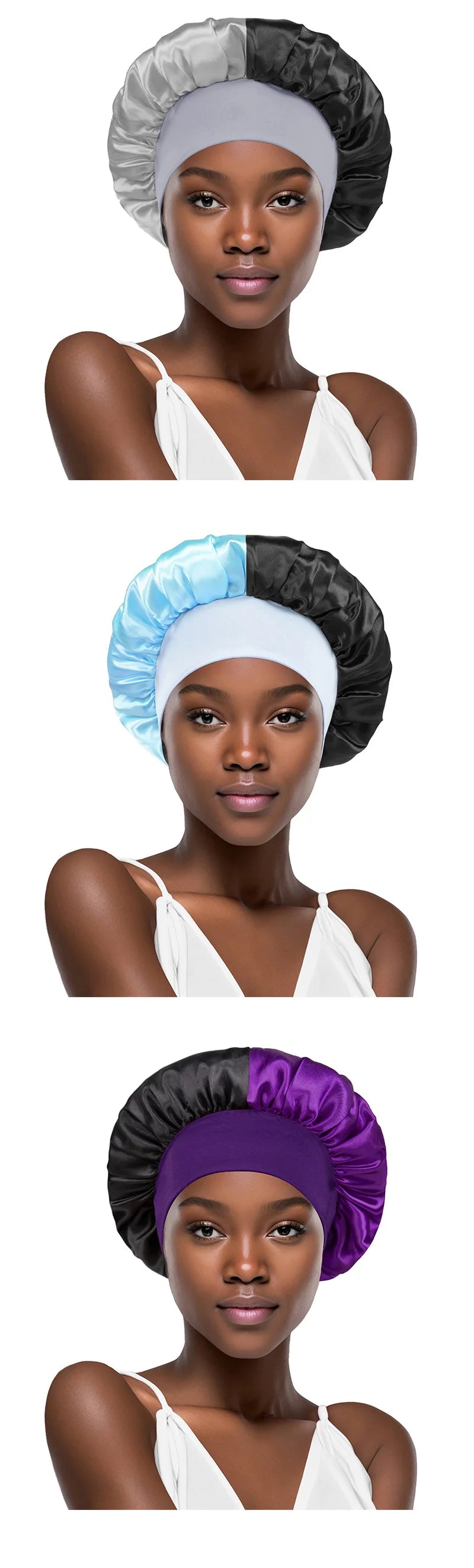 Women Wide Edge Satin Bonnet Sleeping Hat Double Colors Round Shower Caps Unisex Cap Apparel Accessories