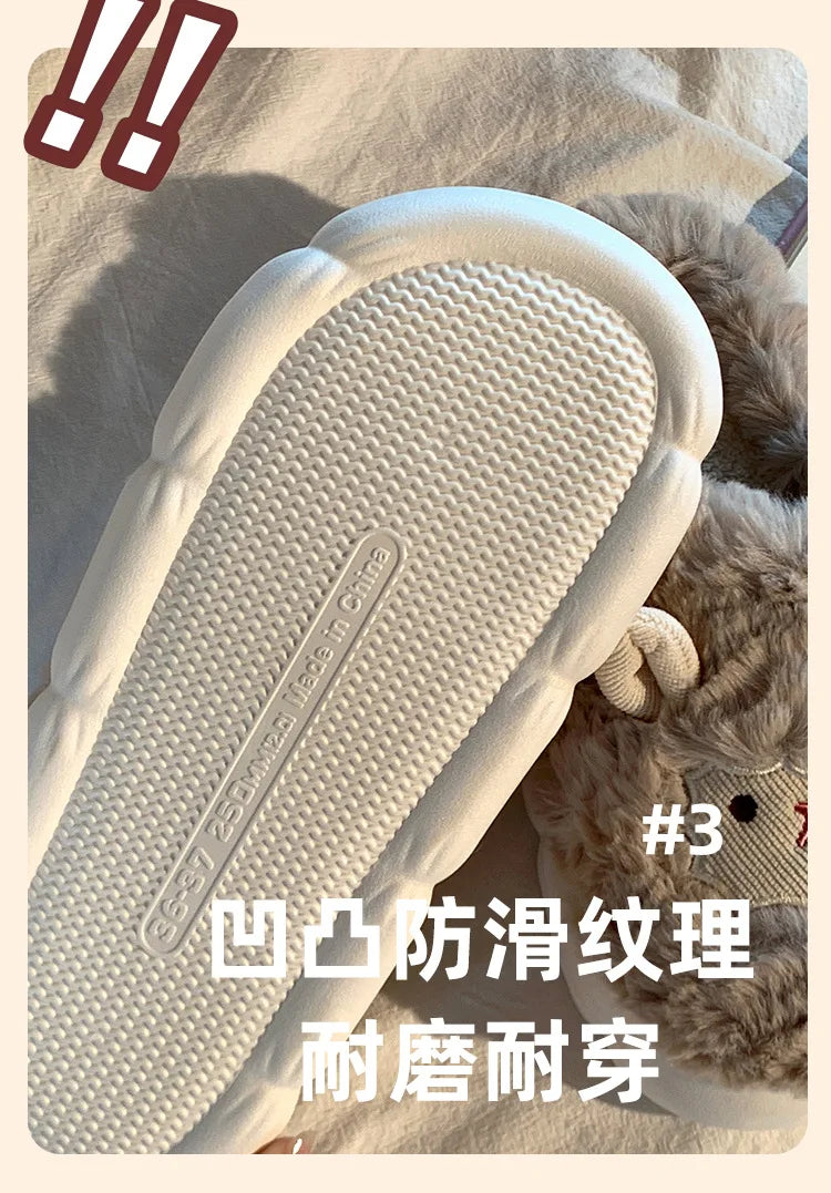 Home Fuzzy Slipper Women Sheep Fluffy Winter Warm Fur Plush Indoor Lazy Female Thermal Furry House Shoe Flat Flip Flop Ladies