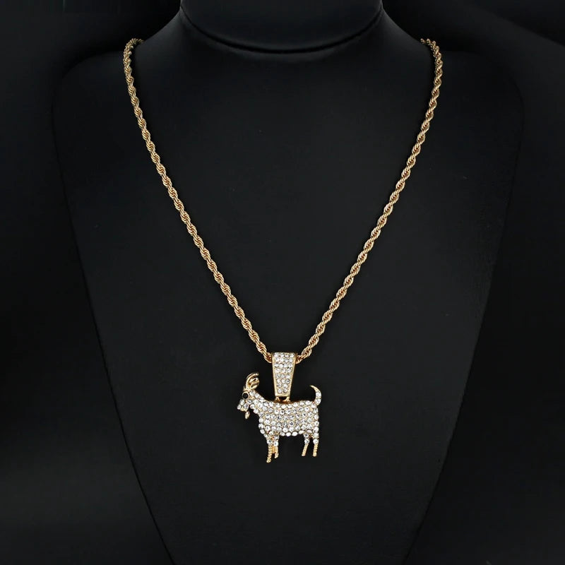 Fashion Gold Silver Plated Goat Pendant Necklace Hip Hop Tennis Chain Necklaces For Women Mens Gifts Motivation Jewelry