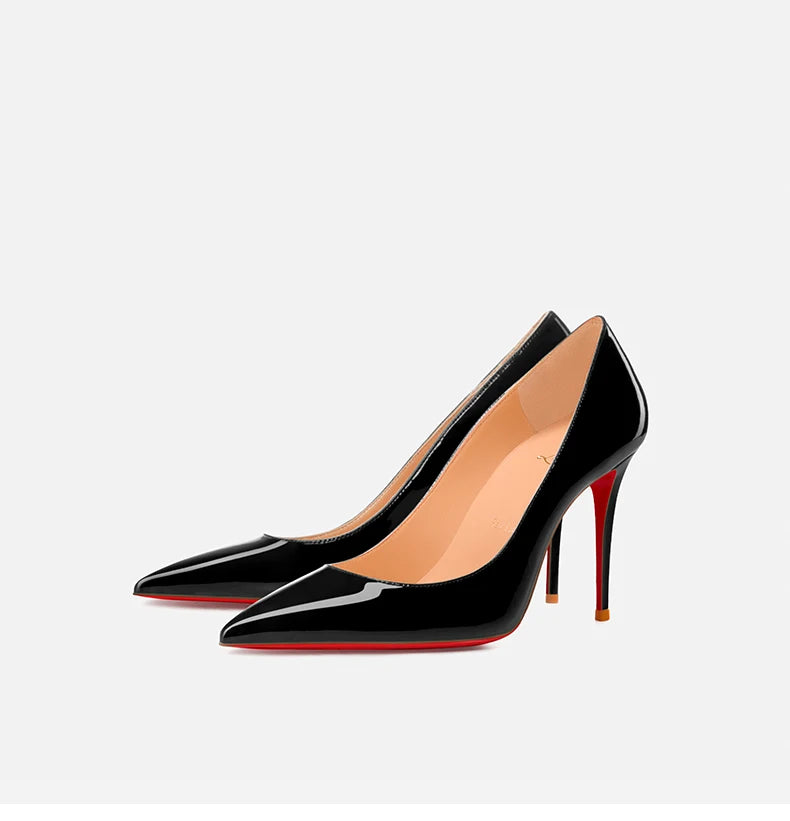 Women heels Naked color Women's elegant high heel Luxury Black shoes woman 2025 Red Shiny Bottoms Pointed Toe party Ladies Women